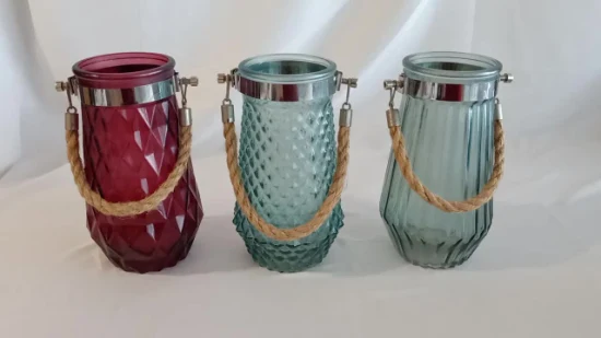 Bicchiere grande colorato con manico in corda in varie fantasie