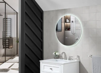 Specchio LED da parete in ferro di alluminio di forma rotonda ovale della decorazione domestica all'ingrosso Samrt senza cornice di nuovo design di moda